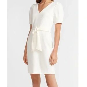Express Puff Sleeve White Dress with Belt